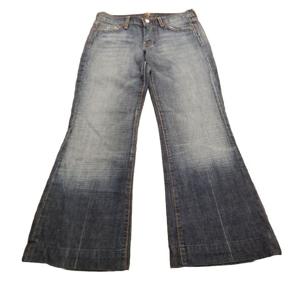 7 For All Mankind Denim - 7 For All Mankind Dojo Jeans Women 28 Flare Dark Blue Fade Made In USA (30x28.5)